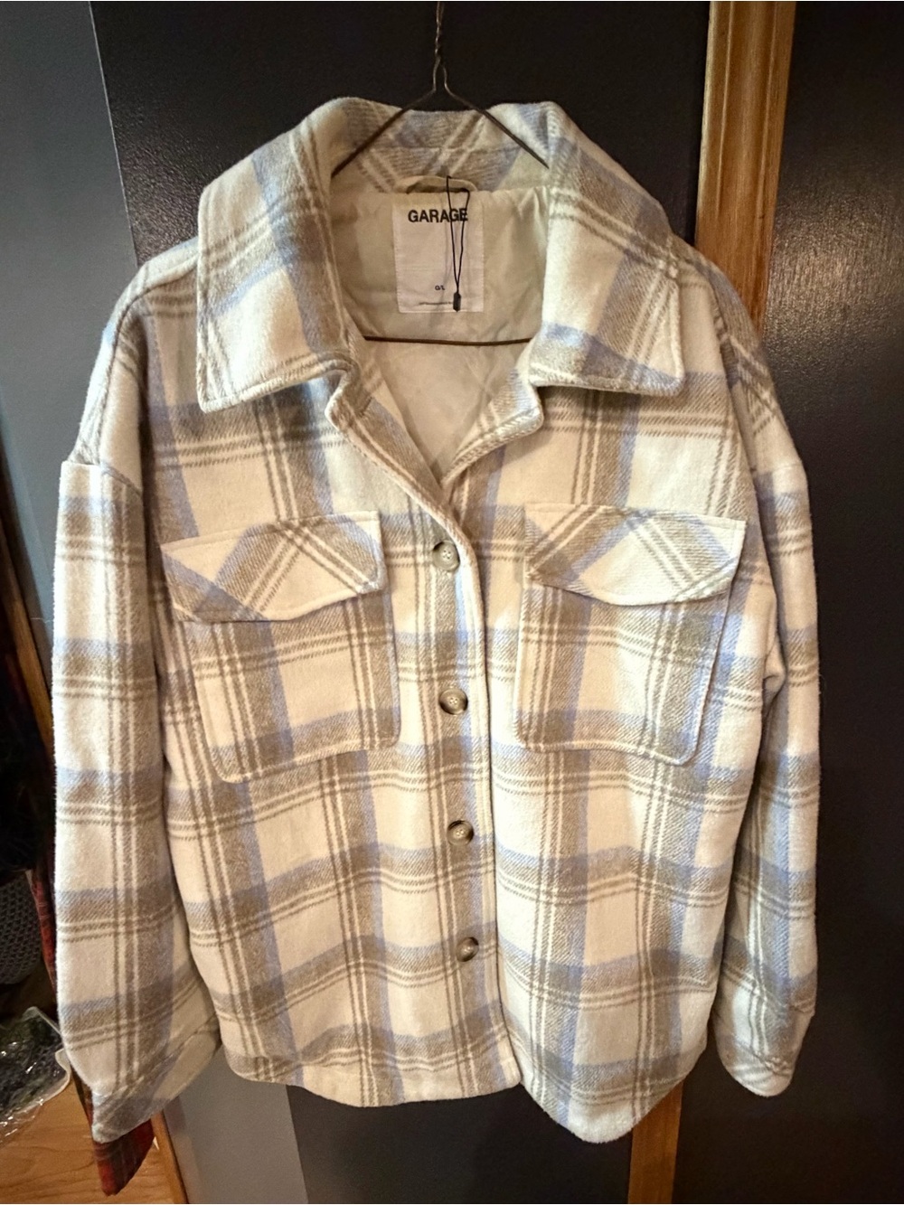 Garage Cream and Light Blue Plaid Utility Shacket